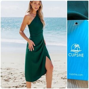 NWT Cupshe Emerald One-Shoulder Dress